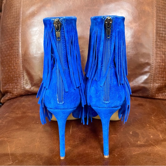 Steve Madden Cobalt Blue Suede Fringe Stiletto Booties Size 10 - Picture 7 of 11